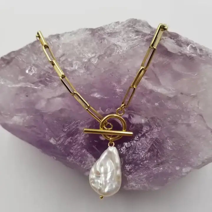 Paperclip Chain Pearl Necklace